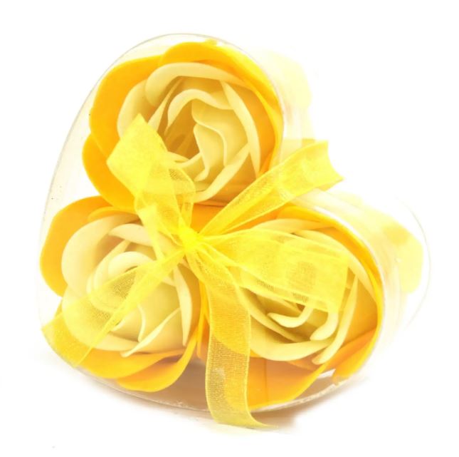 3 gele rozen zeepbloemen